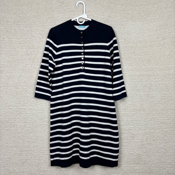 J Mclaughlin Dresses & Skirts - J. McLaughlin Dress Women M Navy White Stripe Merilee 3/4 Sleeve Mock Neck Swing
